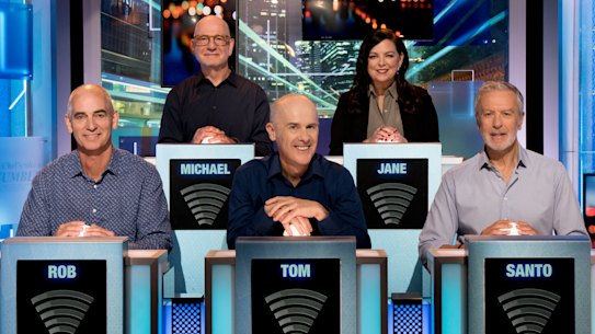 The Working Dog crew: (top left) Michael Hirsh and Jane Kennedy; and (bottom from left) Rob Sitch, Tom Gleisner and Santo Cilauro.