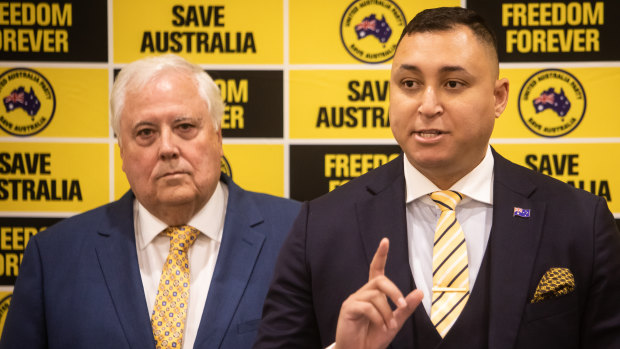 Mining magnate Clive Palmer with Victorian senator Ralph Babet.