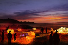 “Harvesting Kultcha”: a render of what to expect from this year’s Parrtjima Festival of Light in Alice Springs. 
