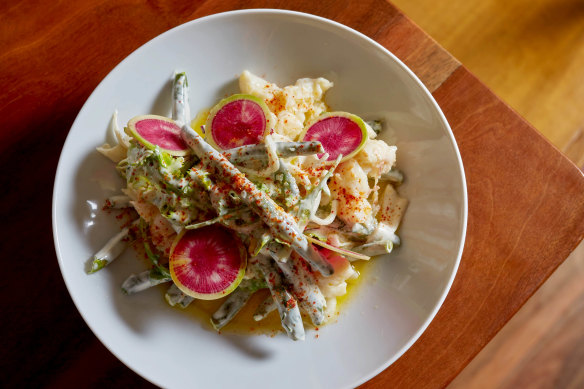 Balmain bug salad with beans, kohlrabi and Espelette pepper.