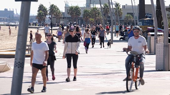 St Kilda Beach esplanade on Sunday.