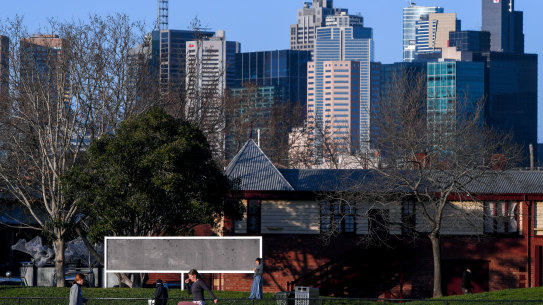 People out for a walk in Edinburgh Gardens on a sunny, but chilly Friday morning.