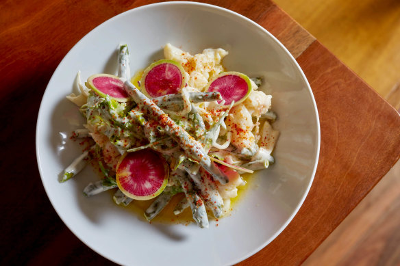 Balmain bug salad with beans, kohlrabi and Espelette pepper.