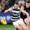 Dangerfield left the ground with a hamstring injury in the third quarter. It is his second hamstring injury this season
