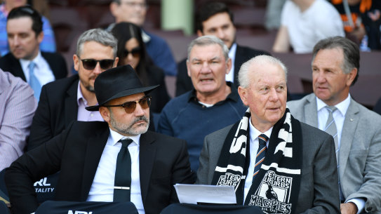 Wests Tigers chairman Lee Hagipantelis next to Holman Barnes Group director Rick Wayde.