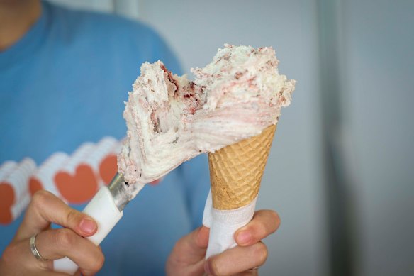 A scoop of raspberry meringue gelato at Okay Lucy in Black Rock.