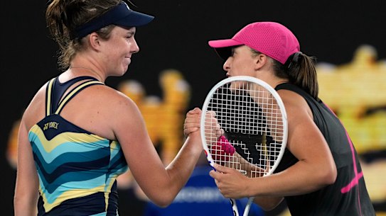 Linda Nostova after beating Iga Swiatek.