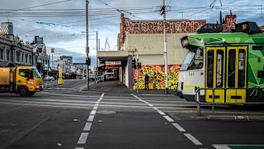 Empty streets of North Melbourne on Saturday morning.