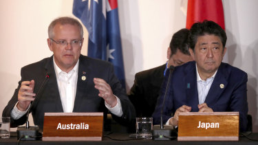 Scott Morrison and former Japanese prime minister Shinzo Abe at APEC in 2018.