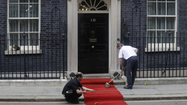 The red carpet is rolled out outside 10 Downing Street.