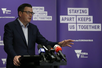 Premier Daniel Andrews during his daily briefing on Thursday.