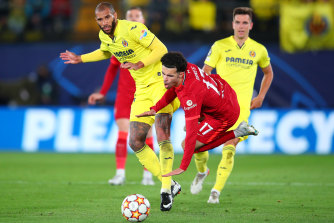 Villarreal’s Etienne Capoue was sent off late in the second half against Liverpool.