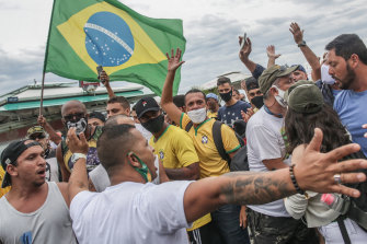 Bolsonaro supporters rally at Copacabana beach on June 07, 2020 in Rio de Janeiro.