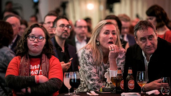 Labor supporters at the election night function for Opposition Leader Bill Shorten in Melbourne.