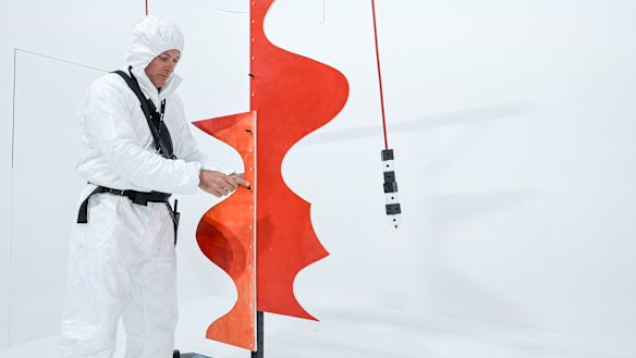 Artist Jason Maling creating Diagrammatica for Rising at Federation Square.