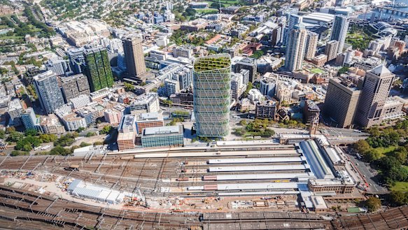 An artist's impression of Atlassian's 40-storey headquarters to be built near Sydney's Central Station.
