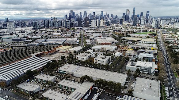 Part of Fishermans Bend from above in 2023.