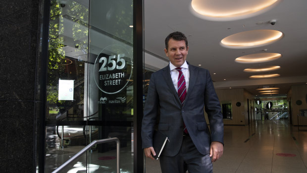 Former NSW premier Mike Baird at the ICAC in Sydney on Wednesday. He said he’d been “incredulous” to learn that the woman who in 2016 was his highly regarded treasurer was in a secret relationship with Daryl Maguire.