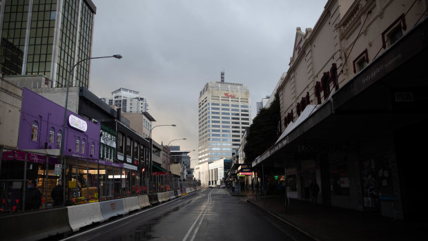 Empty streets in Bondi Junction during the Sydney lockdown.