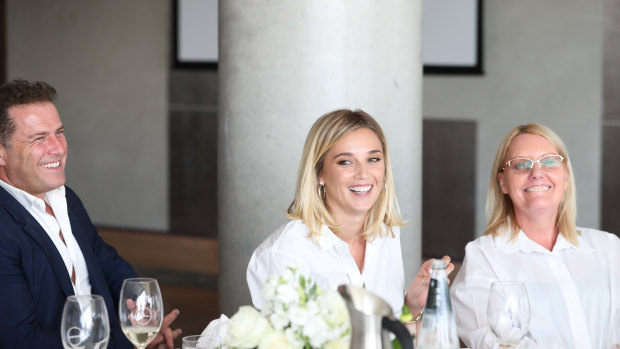 Karl Stefanovic, Jasmine Yarbrough and their manager Sharon Finnigan.