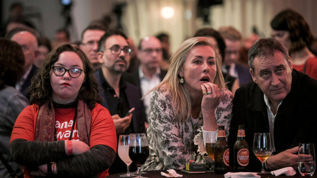 Labor supporters at the election night function for Opposition Leader Bill Shorten in Melbourne.