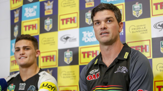 View to the future: Nathan Cleary with caretaker coach Cameron Ciraldo, both of whom appear set to remain with the Panthers next year.