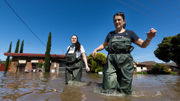 Stephanie Wilson (left) and Jo Wilson check their Shepparton South house today.