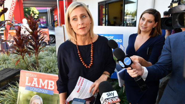 Labor's candidate for Longman, Susan Lamb, at a pre-polling station on Friday.