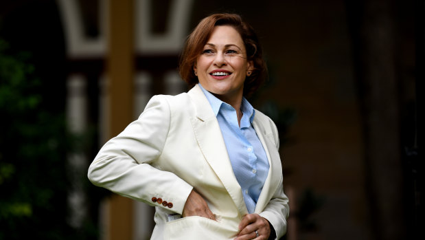 Queensland Deputy Premier and Treasurer Jackie Trad speaks during a press conference at Parliament House on the day she was meant to deliver the budget. 