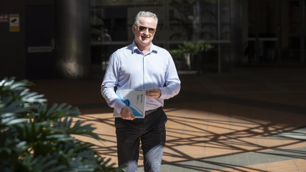 Hugh Marks on his way out of a meeting with Peter V'landys at Racing NSW offices in Sydney's CBD.