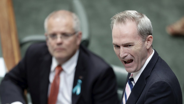 A place for "robust" but not offensive debate: Prime Minister Scott Morrison with Immigration Minister David Coleman during question time. 