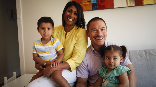 Pam Gavan with her son Hunter (3) and daughter Zoe (2) and husband Jonny.