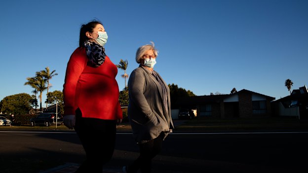 Vanessa, who is 29 weeks pregnant, exercising with her mum Eva in the Fairfield area.