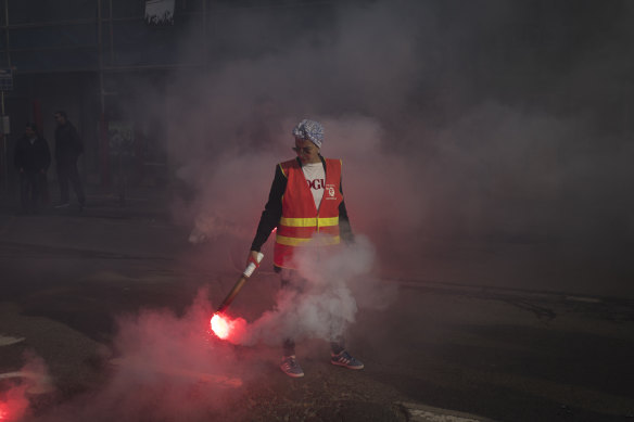A protester in Marseille in the south of France on Wednesday.