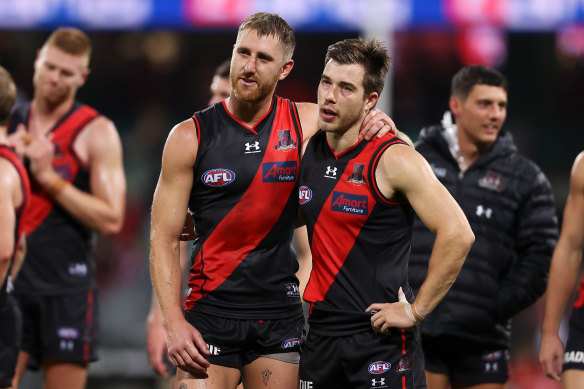 Dyson Heppell and Zach Merrett during the 2022 season. 