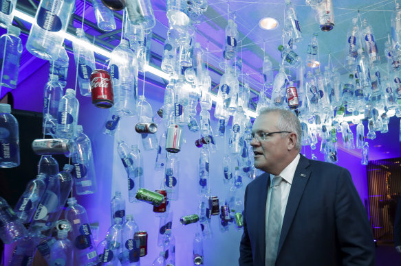 Scott Morrison at the Ocean Wave event discussing waste in the oceans, at the UN headquarters in New York.