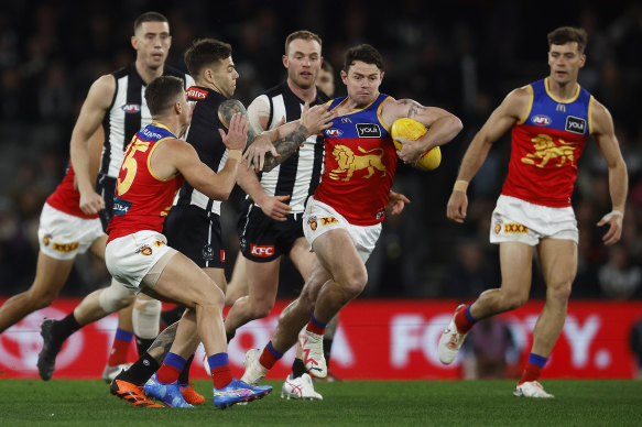 Lachie Neale was back to his best for Brisbane, despite close attention from Collingwood’s mids.