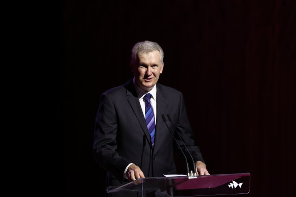 Arts Minister Tony Burke speaks at the state memorial service.