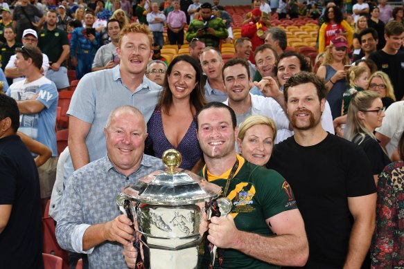 Boyd Cordner's cousin Joel Dark (top left) is fighting for his life after a nasty head knock left him in a critical condition during a rugby league match in Newcastle. 