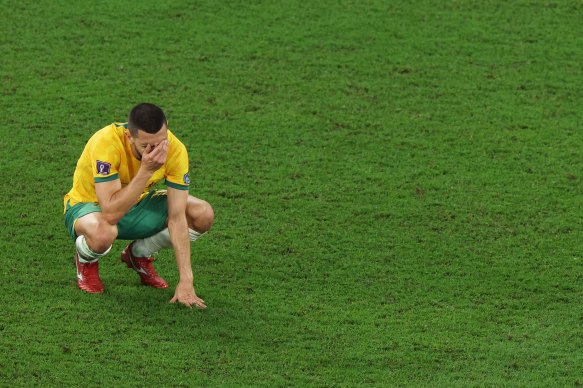 A dejected Aziz Behich after the final whistle.