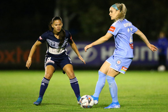 Star Matilda and former Melbourne City player Ellie Carpenter (right) has headed to France.