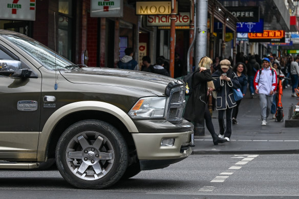 A RAM truck stopped in Melbourne.