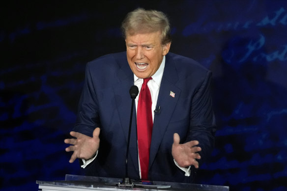 Republican presidential nominee Donald Trump speaks during the debate.
