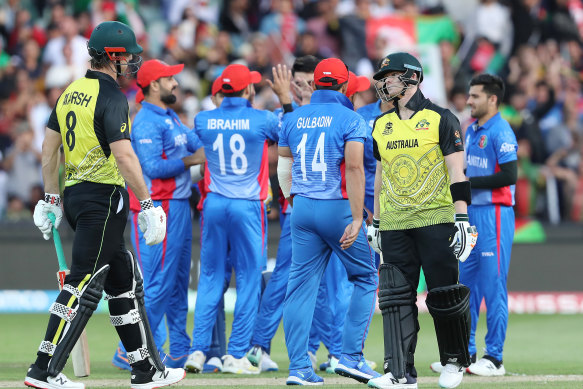 Steve Smith of Australia out LBW for four runs bowled  by Naveenulhaq Murid of Afghanistan.