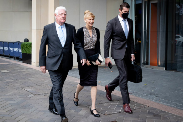 Ben Roberts-Smith departs the Federal Court with his parents on Thursday.