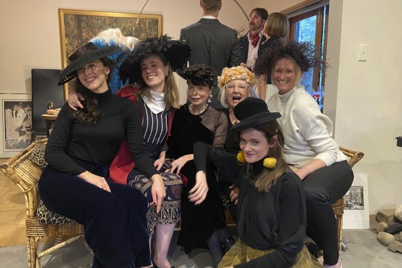 A group of guests at John Hoerner’s living wake in April.