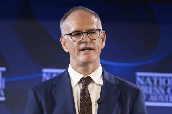 News Corp Australasia executive chair Michael Miller addresses the National Press Club on Wednesday.