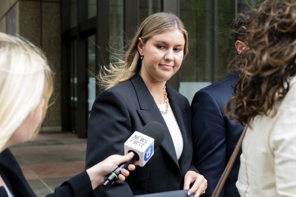 Brittany Higgins leaves on court on Tuesday afternoon.