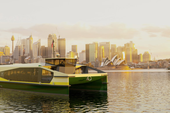The electric ferry that EV Maritime planned to run in Sydney Harbour. A similar ferry is planned for Brisbane.