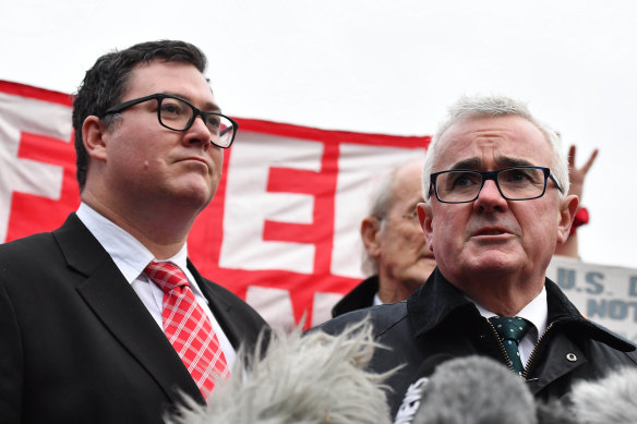 Liberal National Party MP George Christensen and independent MP Andrew Wilkie outside Belmarsh Prison after visiting Julian Assange last year.